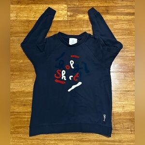 Navy blue crewneck sweatshirt with "Holy Shirt!" Raised textured graphic size M